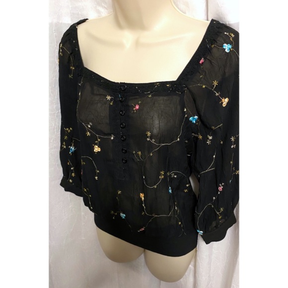 Romy Black Sheer Wildflower Blouse size XS/S - Picture 5 of 11